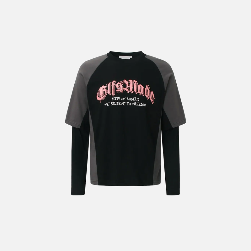 Revival Grit-Style Designed Stamped Fake Two-Piece T-Shirt