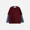 Two-Piece Fake Plaid Blue Long Sleeve T-Shirt