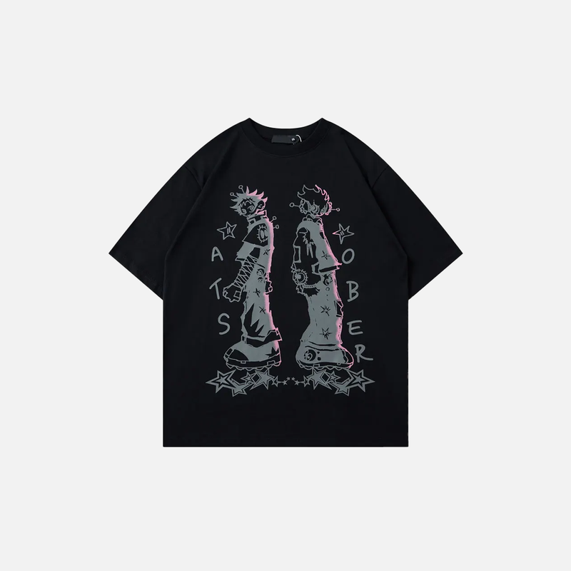 Grit-Style Rising-Sun Manga-Art Cartoon Artwork Cotton T-Shirt