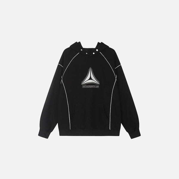 Front view of the black Tri-Tech Hoodie in a gray background