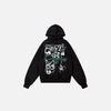 Front view of the black Peace And Chaos Hoodie in a gray background