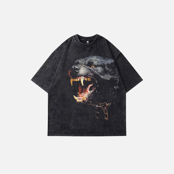 Time-Worn Black Rottweiler Illustrated Print T-Shirt
