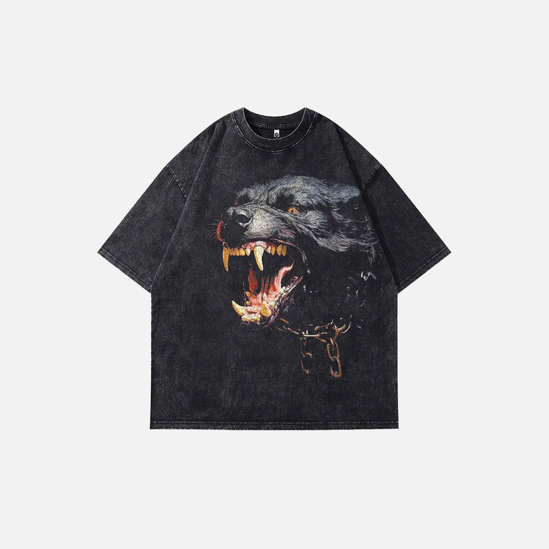 Time-Worn Black Rottweiler Illustrated Print T-Shirt