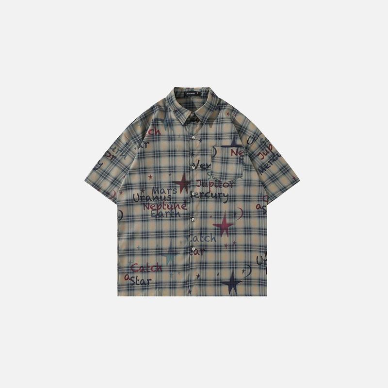 Star-Check Print Short Sleeve Top