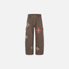 Unique Hand-Painted Botanical Design Bell-Leg Utility Denim