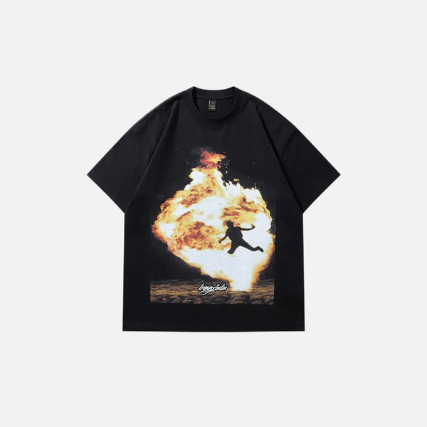 Artwork Illustrated Big-Silhouette Hip Hop Cotton T-Shirt alternatif görünüm