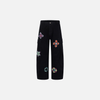 Unique Hand-Painted Botanical Design Bell-Leg Utility Denim