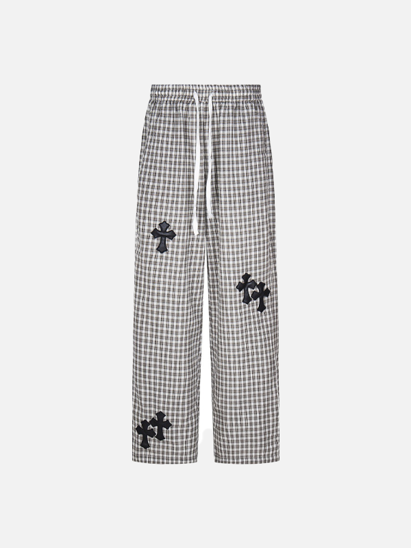 Y2K Wide Leg Ekose Jogger, önden görünüm — Navra Wear