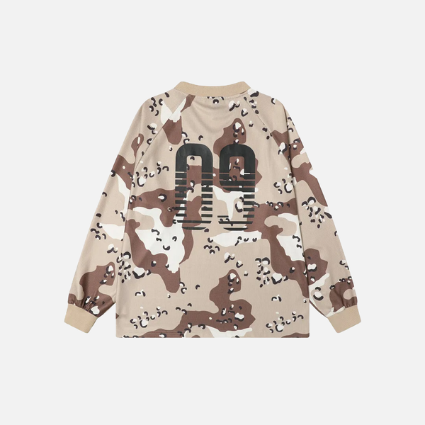 Terrain-Print Waffle Texture Long Sleeve T-Shirt alternatif görünüm