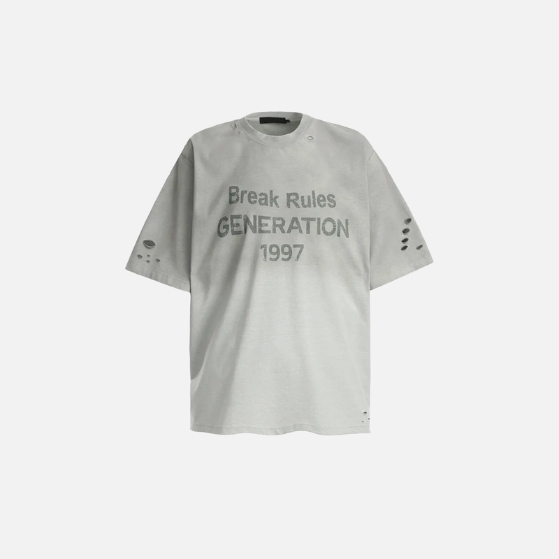 Curated Digital-Age Underground Print Tie Dye Ripped T-Shirt