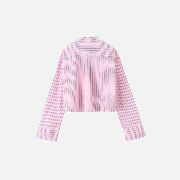 Cropped Stripe Button-Up Two-Tone Shirt alternatif görünüm