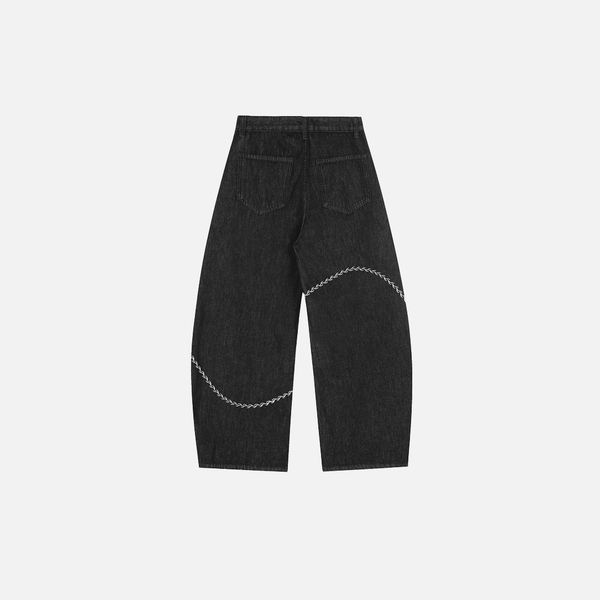 Unique Stitched Irregular Bell Leg Denim alternatif görünüm