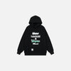 Front view of the black Y2k Laser lamp Graphic Hoodie in a gray background