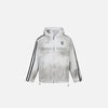 Front view of the white Swager Vibe Zip-Up Hoodie in a gray background 