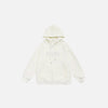 Front view of the beige Solid Color Embroidered Hoodie in a gray background