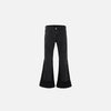 Front view of the black Midnight Flare Denim Jeans in a gray background