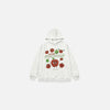 Front view of the grey Cheerful Fruit Hoodie in a gray background