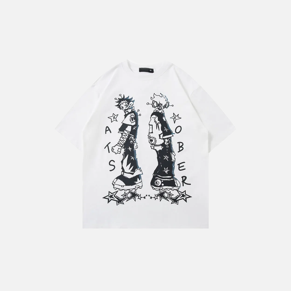 Grit-Style Rising-Sun Manga-Art Cartoon Artwork Cotton T-Shirt alternatif görünüm
