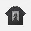 Front view of the black Washed Black Oversized Hound T-shirt in a gray background
