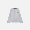Front view of the grey Embroidered Henley T-shirt in a gray background