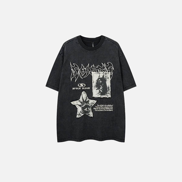 Digital-Age Drop-Shoulder Cozy Dirty-Art Patched Darkwave T-Shirt alternatif görünüm