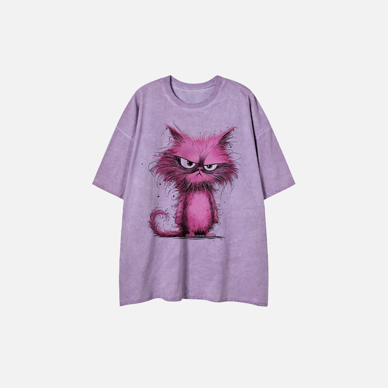 Women Designed Feline Print Hip Hop Polyester T-Shirt