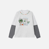 Chic Crew Neck Multi-Stripe Fake Two Piece Long Sleeve T-Shirt