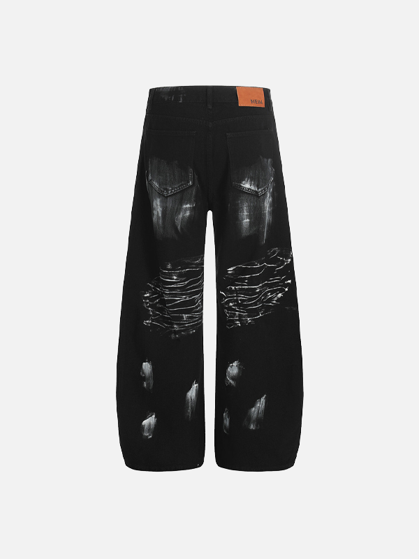 Unique Graphic Paint Splatter Relaxed Bell-Leg Denim alternatif görünüm