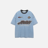 Heat-Wave Block-Style Stitch-Craft Patch Denim T-Shirt