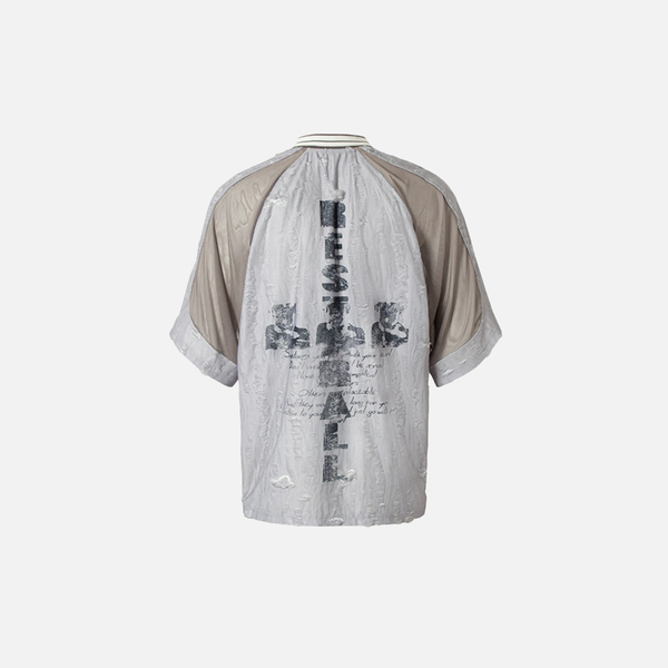 Oversized Washed-Out Distress-Washed Print Color Block T-Shirt alternatif görünüm