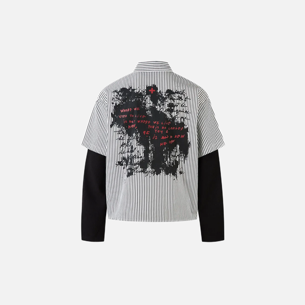 Dark Layered Graphic Illusion Long Shirt alternatif görünüm