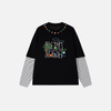 Chic Crew Neck Multi-Stripe Fake Two Piece Long Sleeve T-Shirt