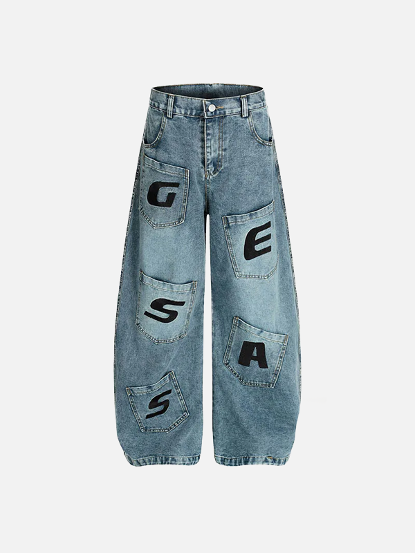 Irregular Mosaic Utility Denim Bell Leg Denim