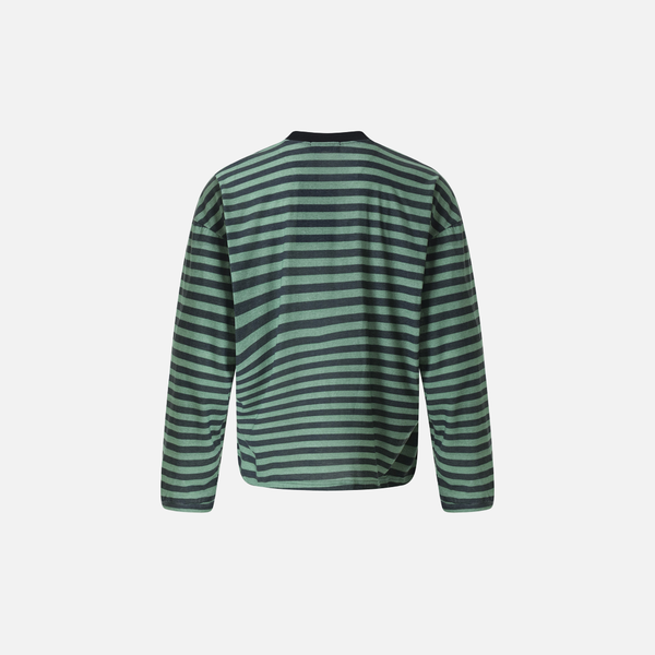 Back-In-Time Line-Pattern Breezy-Cut Crewneck Long Sleeve T-Shirt alternatif görünüm