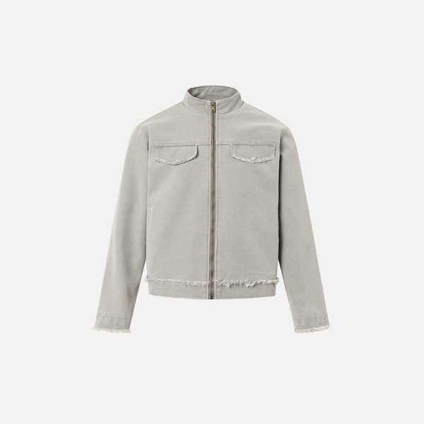 Rebel Faded Heavyweight Fringe Zip Denim Jacket