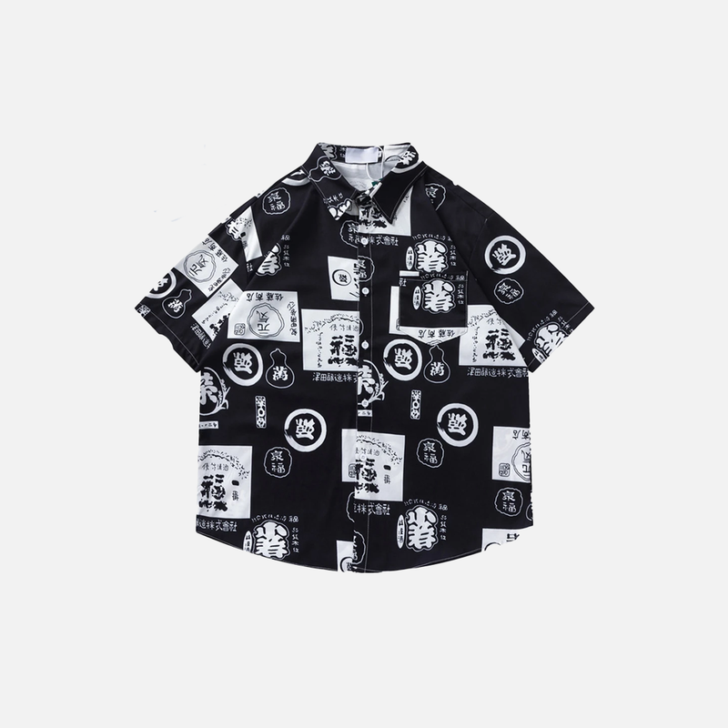 Tokyo Print Short Sleeve Button Top