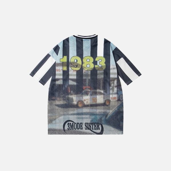 Mesh Archive Multi-Stripe Print Short Sleeve Jersey T-Shirt alternatif görünüm