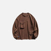 Front view of the brown Utility Cargo Sweatshirt in a gray background