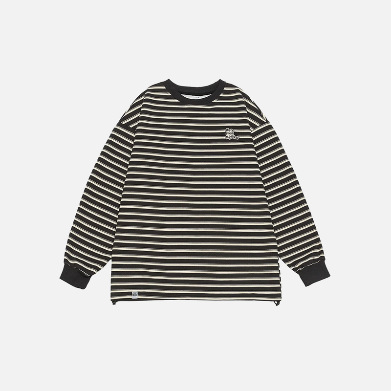Bar-Print Relaxed-Cut Couple Long Sleeve T-Shirt