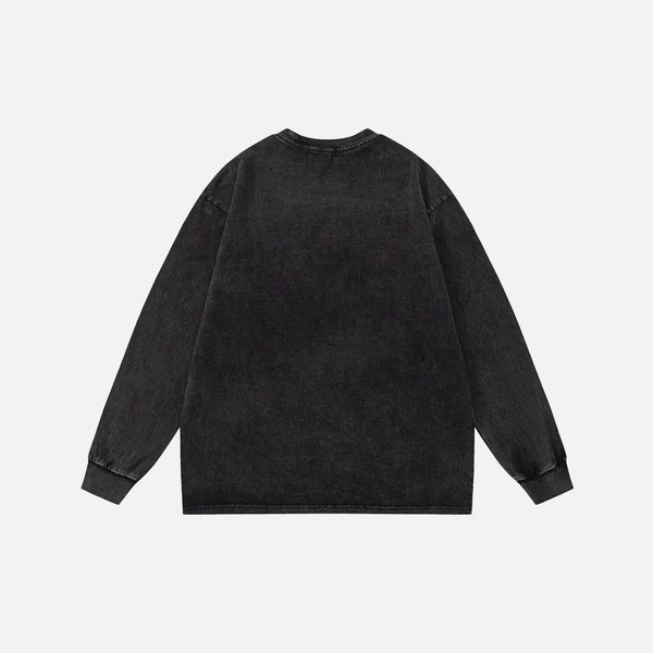 Black Lightweight Artwork Patterned Long Sleeve T-Shirt alternatif görünüm