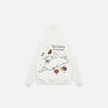 Back view of the white Happy Cat Comfort Hoodie in a gray background