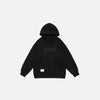 Front view of the black Solid Color Embroidered Hoodie in a gray background