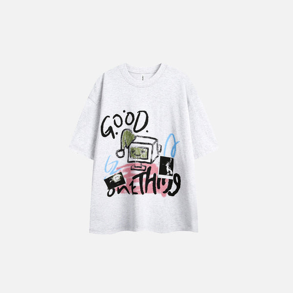 Stars-and-Stripes Graffiti Print T-Shirt alternatif görünüm