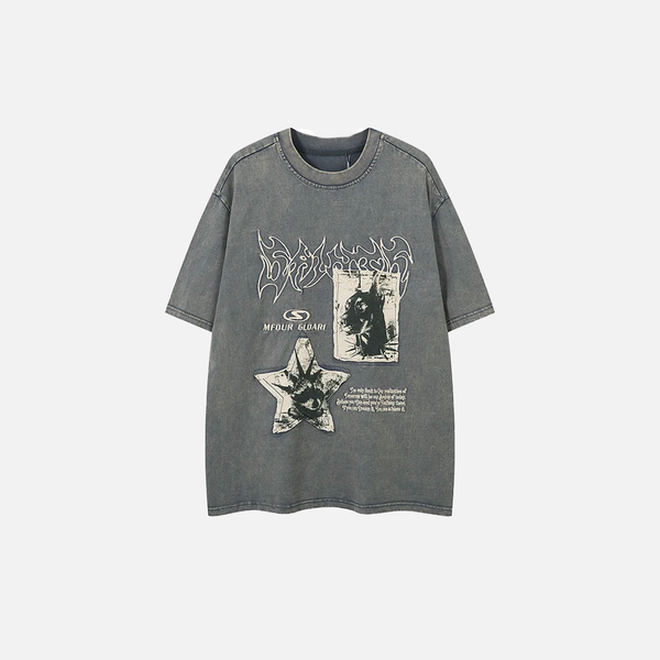 Digital-Age Drop-Shoulder Cozy Dirty-Art Patched Darkwave T-Shirt