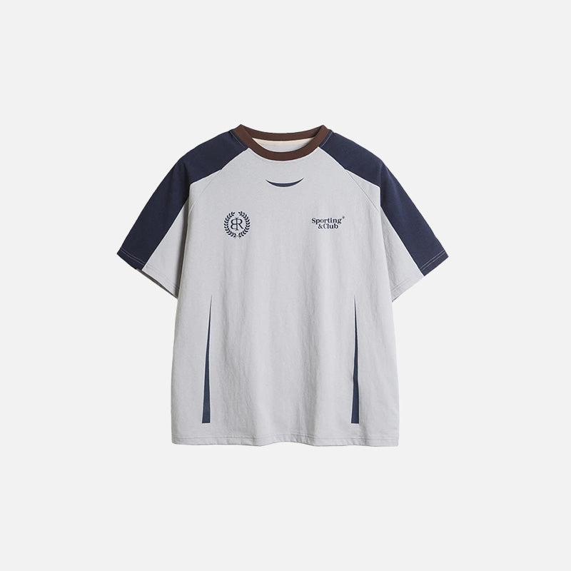 Front view of the gray Loose Sports Athletic T-shirt in a gray background