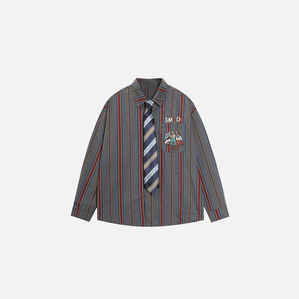 Necktie Stripe Embroidered Woven Top alternatif görünüm