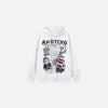 Front view of the gray AHOTERO Retro Art Hoodie in a gray background