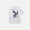 Heat-Wave Phoenix Embroidery Off-Duty O-Neck Cotton T-Shirt