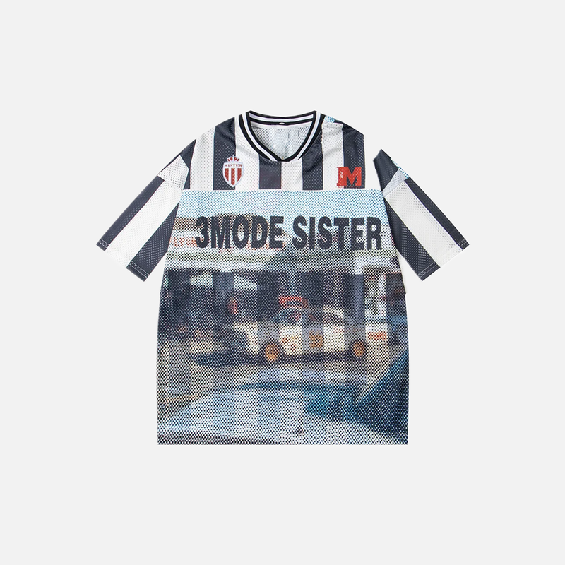 Mesh Archive Multi-Stripe Print Short Sleeve Jersey T-Shirt