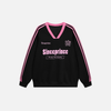 Sharp-Cut Letter Print V-Neck Long Sleeve T-Shirt